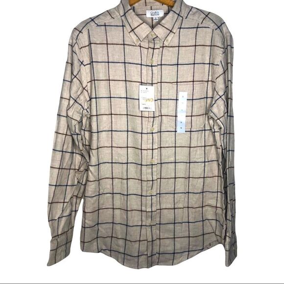 CROFT & BARROW Flannel Shirt, Tan/Beige Size M NWT - Picture 1 of 7